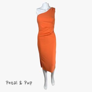 Petal & Pup Women's Nadeem One Shoulder Midi Dress in Orange Sz 2 Glam Party